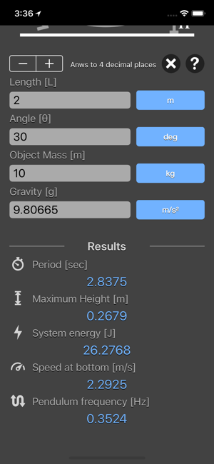 Simple Pendulum Calculator iOS App for iPhone and iPad