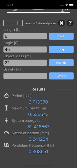 Simple Pendulum Calculator iOS App for iPhone and iPad