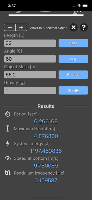 Simple Pendulum Calculator iOS App for iPhone and iPad