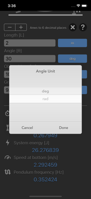 Simple Pendulum Calculator iOS App for iPhone and iPad