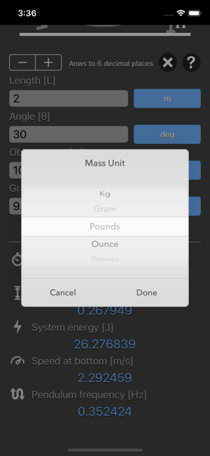 Simple Pendulum Calculator iOS App for iPhone and iPad