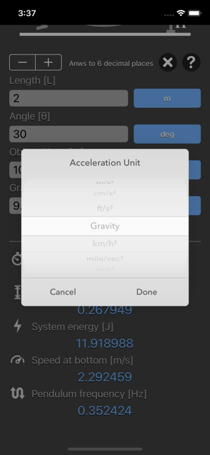 Simple Pendulum Calculator iOS App for iPhone and iPad