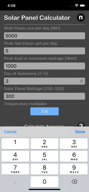 Solar Panel Calculator Plus iOS App for iPhone and iPad