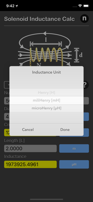 Solenoid Inductance Calculator iOS App for iPhone and iPad