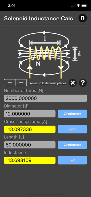 Solenoid Inductance Calculator iOS App for iPhone and iPad