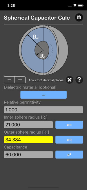 Spherical Capacitor Calculator iOS App for iPhone and iPad