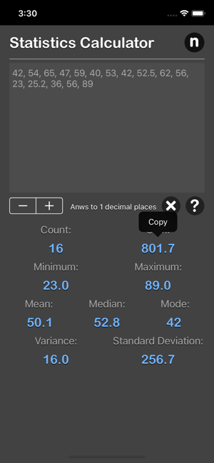 Statistics Calculator Plus iOS App for iPhone and iPad