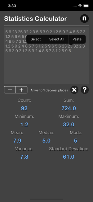 Statistics Calculator Plus iOS App for iPhone and iPad