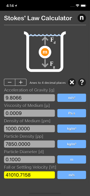 Stokes Law Calculator iOS App for iPhone and iPad