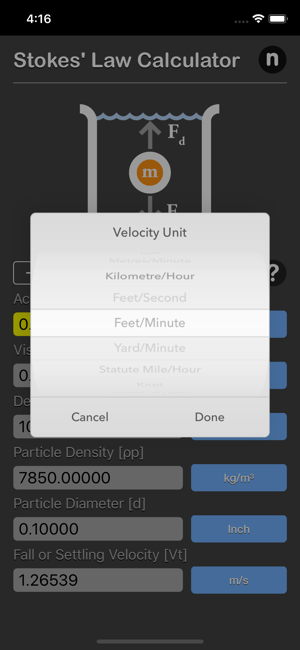 Stokes Law Calculator iOS App for iPhone and iPad