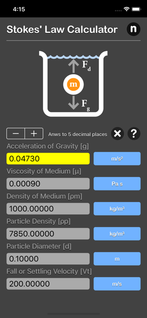 Stokes Law Calculator iOS App for iPhone and iPad