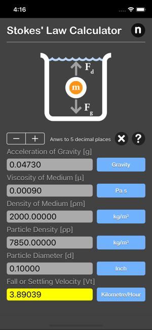 Stokes Law Calculator iOS App for iPhone and iPad