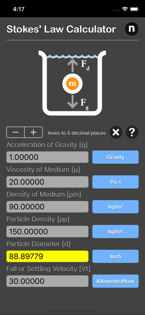 Stokes Law Calculator iOS App for iPhone and iPad