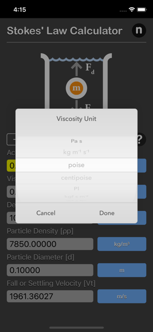 Stokes Law Calculator iOS App for iPhone and iPad