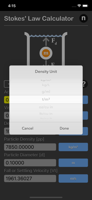 Stokes Law Calculator iOS App for iPhone and iPad