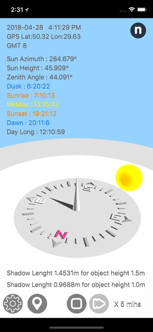 Sun Calculator iOS App for iPhone and iPad