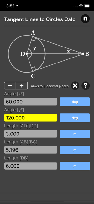 Tangent Lines to Circles Calc iOS App for iPhone and iPad