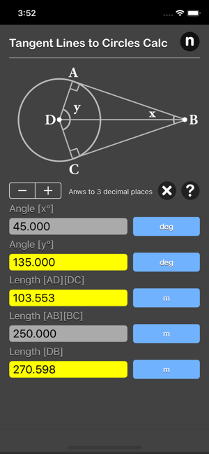 Tangent Lines to Circles Calc iOS App for iPhone and iPad