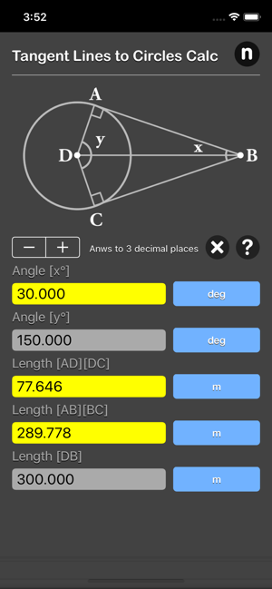 Tangent Lines to Circles Calc iOS App for iPhone and iPad