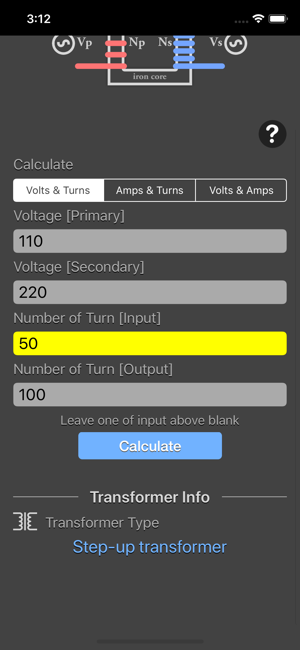 Transformer Calculator Plus iOS App for iPhone and iPad