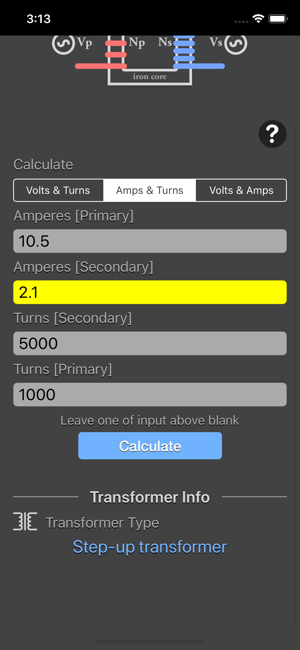 Transformer Calculator Plus iOS App for iPhone and iPad