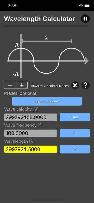 Wavelength Calculator iOS App for iPhone and iPad