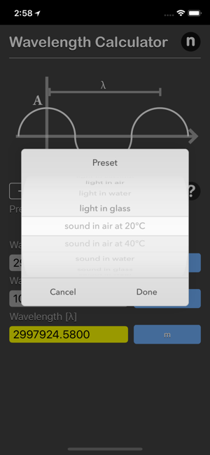 Wavelength Calculator iOS App for iPhone and iPad