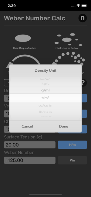 Weber Number Calculator iOS App for iPhone and iPad