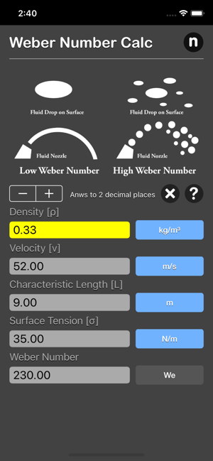 Weber Number Calculator iOS App for iPhone and iPad