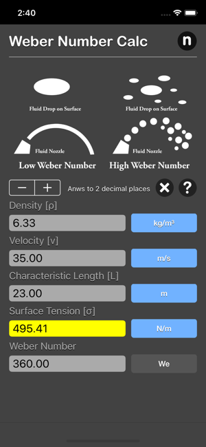 Weber Number Calculator iOS App for iPhone and iPad