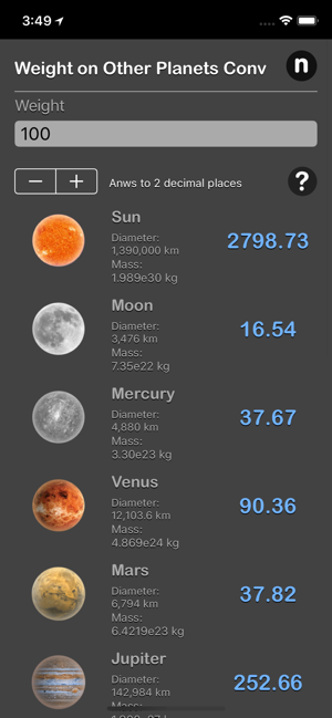 Weight on Other Planets Conv iOS App for iPhone and iPad