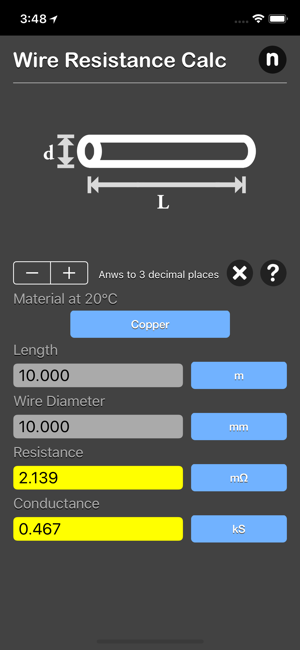 Wire Resistance Calc iOS App for iPhone and iPad