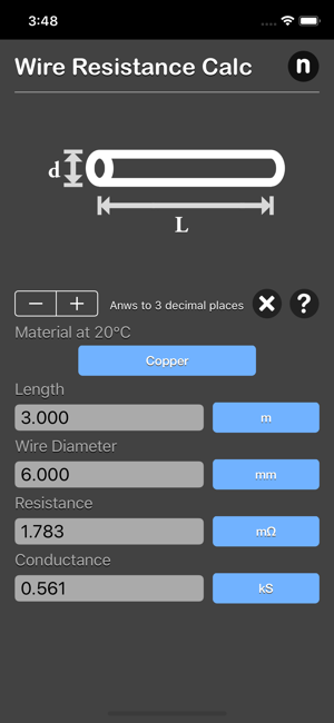 Wire Resistance Calc iOS App for iPhone and iPad