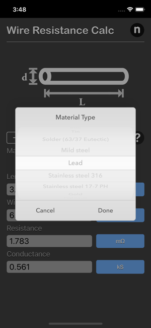 Wire Resistance Calc iOS App for iPhone and iPad