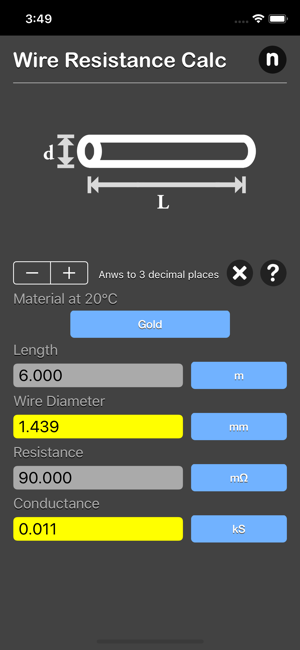 Wire Resistance Calc iOS App for iPhone and iPad