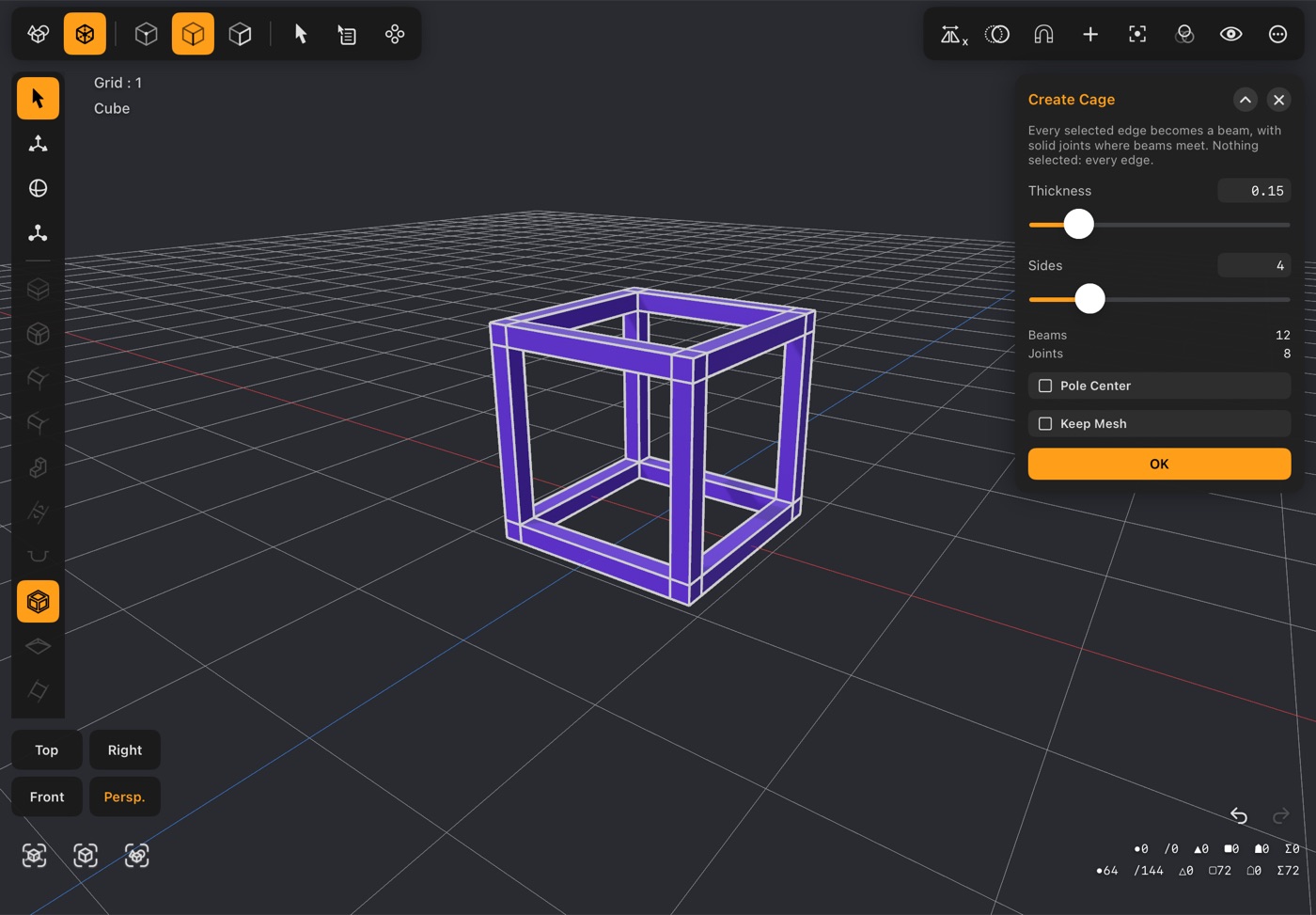 Create Cage turning the box's edges into beams in DGArt:RT