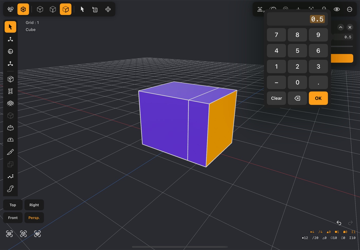 The Mini Number Pad open beside Extrude's Amount field