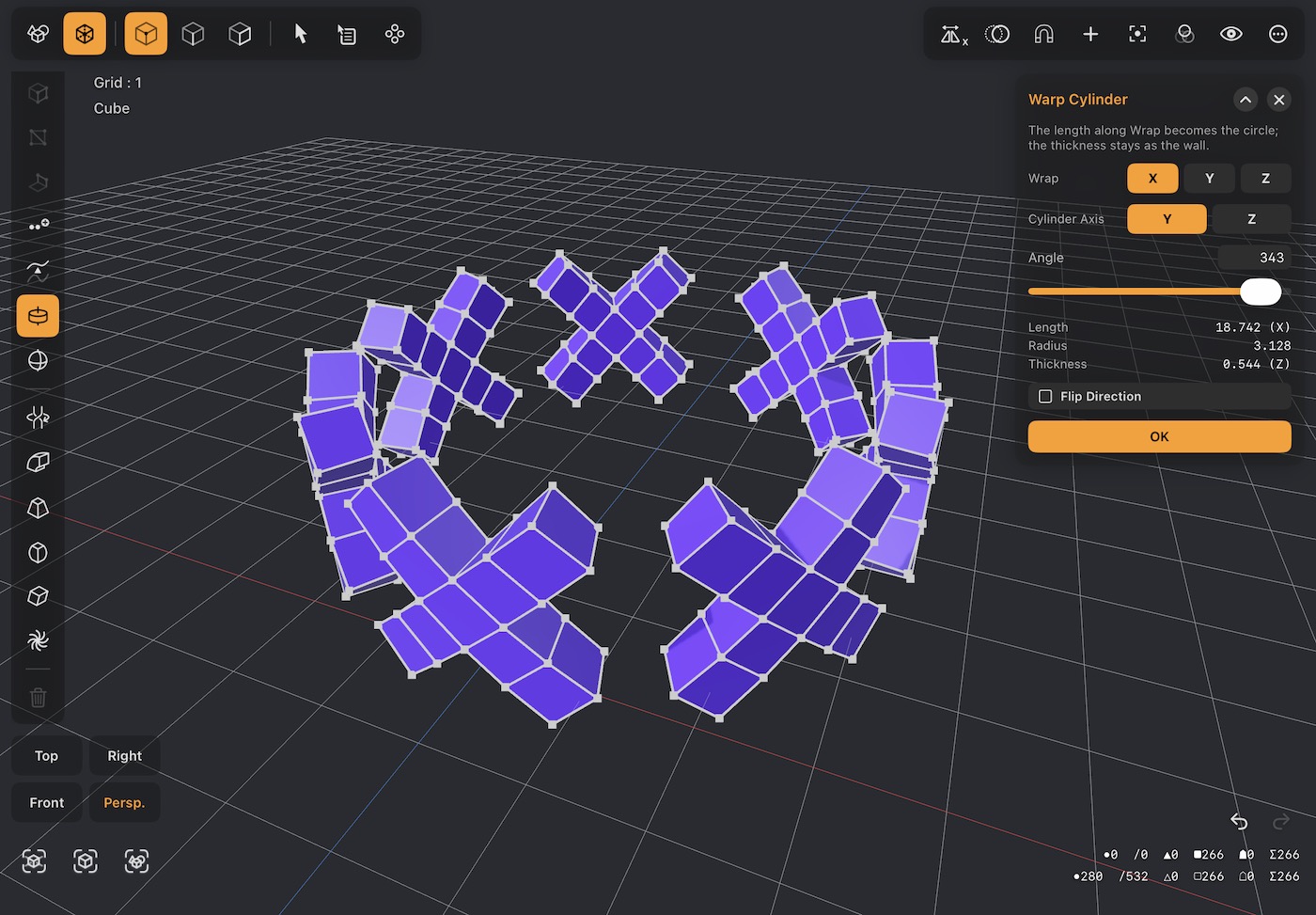 Warp Cylinder rolling a slab into a ring in DGArt:RT