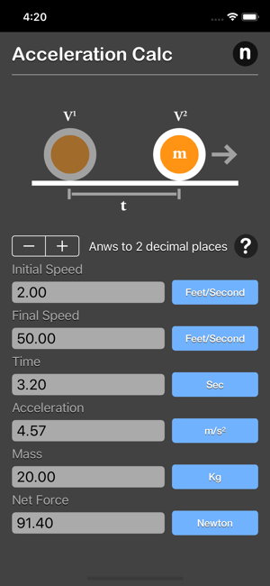 Acceleration Calculator Plus iOS App for iPhone and iPad