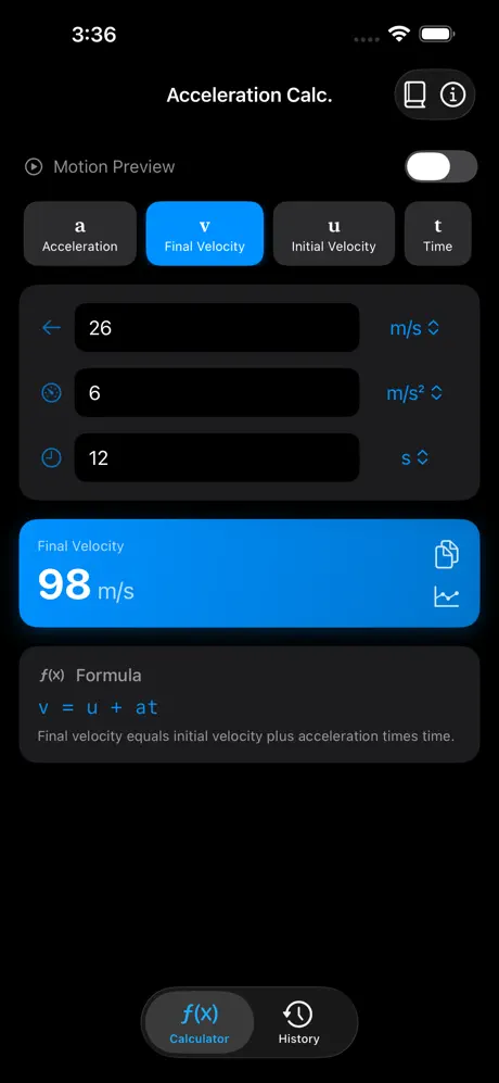 Acceleration_Calculator_Plus iOS App Screenshot 6