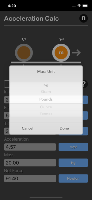 Acceleration Calculator Plus iOS App for iPhone and iPad