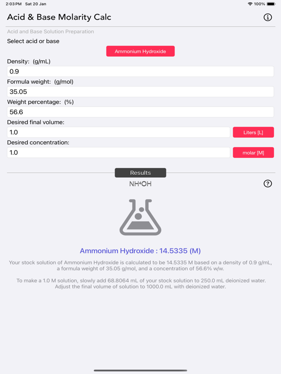 Acid_and_Base_Molarity_Calc iPadOS App Screenshot 1