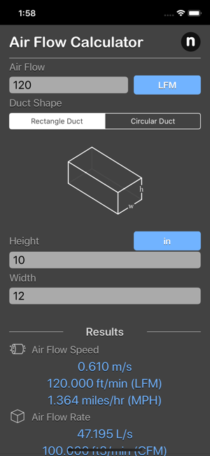Air Flow Conversion Calculator iOS App for iPhone and iPad