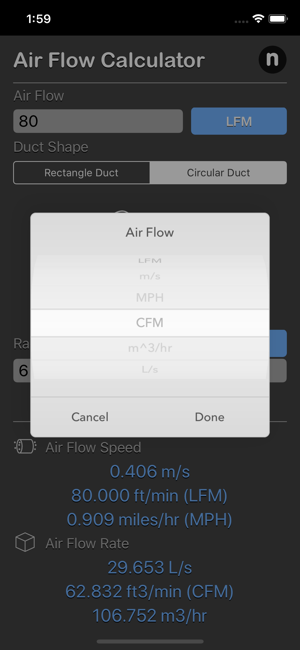 Air Flow Conversion Calculator iOS App for iPhone and iPad