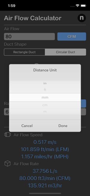 Air Flow Conversion Calculator iOS App for iPhone and iPad