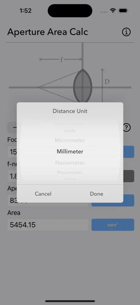 Aperture_Area_Calculator iOS App Screenshot 3