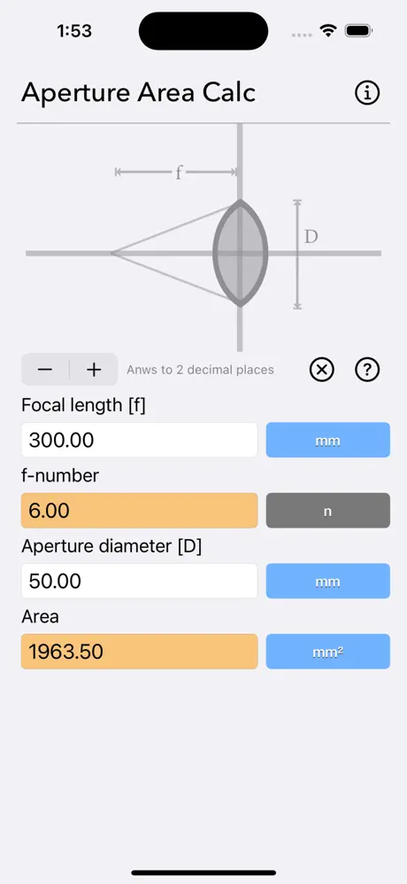 Aperture_Area_Calculator iOS App Screenshot 5