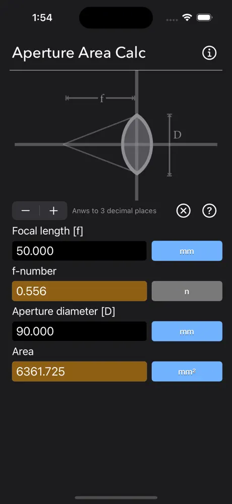 Aperture_Area_Calculator iOS App Screenshot 6