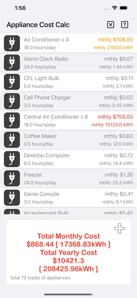 Appliance_Cost_Calculator_Plus iOS App Screenshot 5