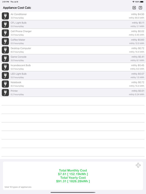 Appliance_Cost_Calculator_Plus iPadOS App Screenshot 1